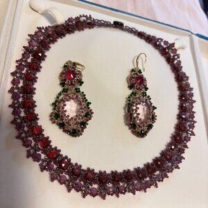 NEW Lorina Balteanu style Garnet Necklace handmade French craft Frivolité